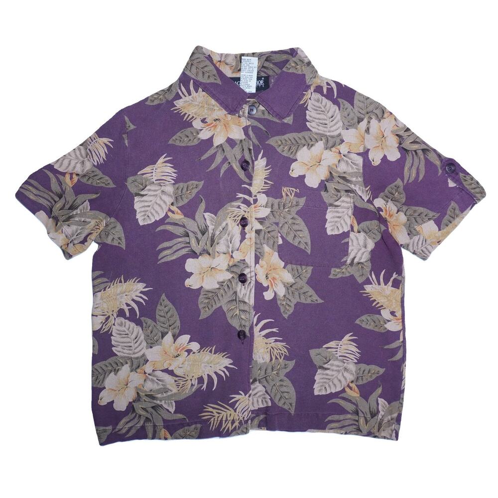 Sage Harbor 100% silk Hawaiian womens shirt blouse brown short sleeve sz small